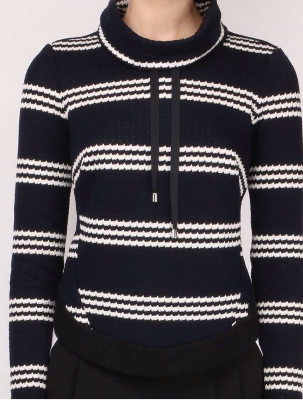 Veronica Beard Striped Funnel Neck Mixed Media Sweater - Navy & White